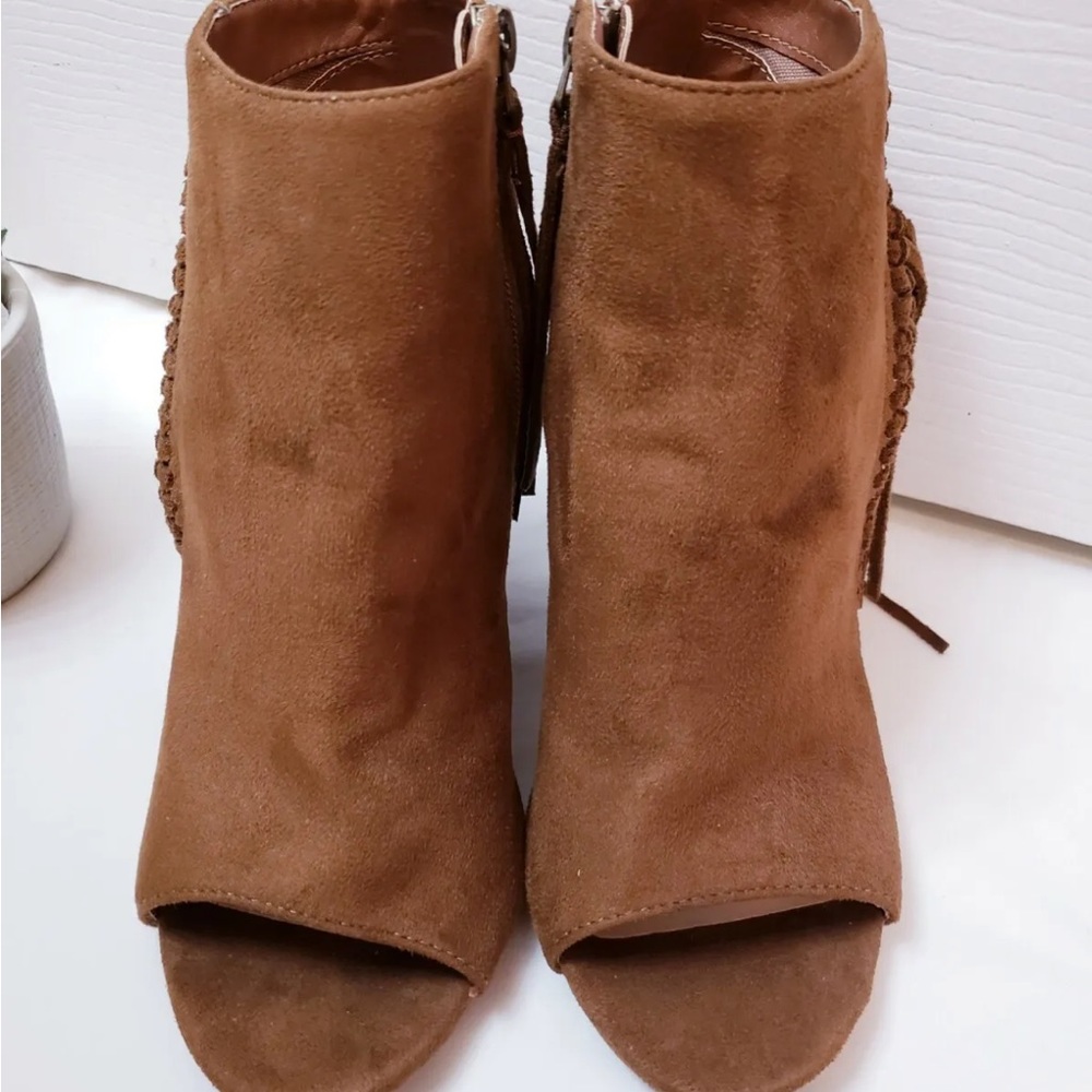 Booties Ankle Boots Stacked Heel Brown - Picture 4 of 6